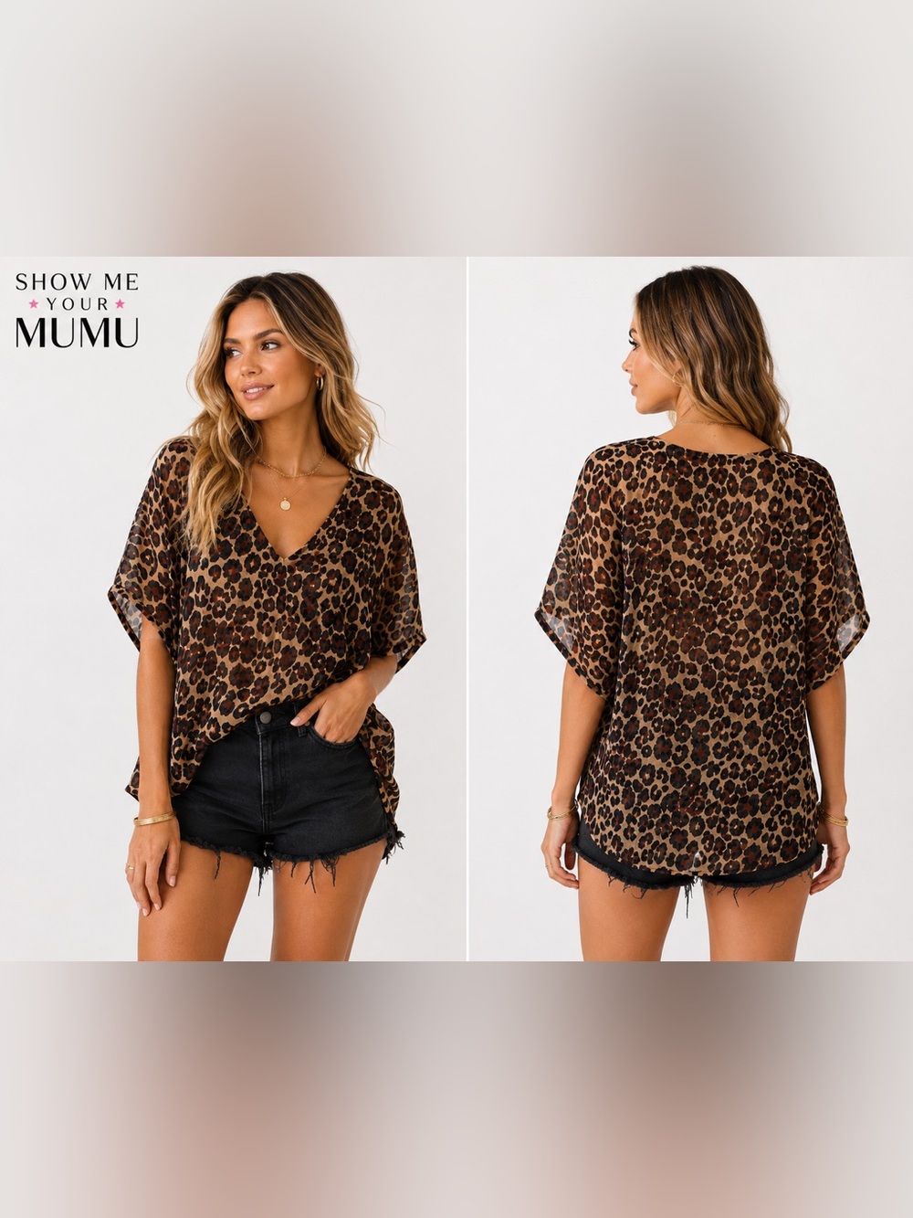 Show‎ Me Your Mumu Leopard Print Sheer Oversized Top Small Boho Animal Print